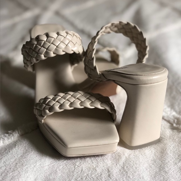 Jeffrey Campbell White Square front braided Delicacy block heels size 8 - Picture 2 of 10